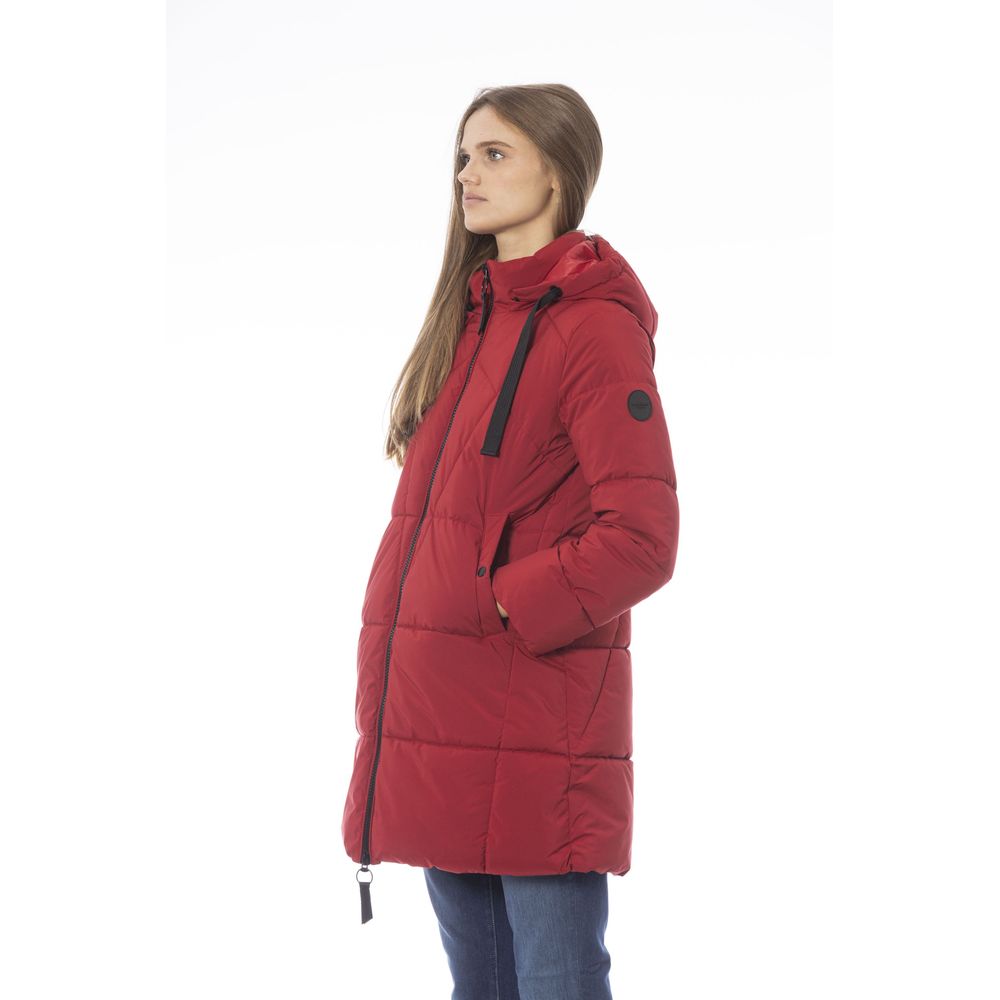 Elegante rote lange Daunenjacke für Damen