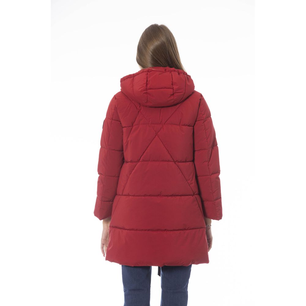 Elegante rote lange Daunenjacke für Damen