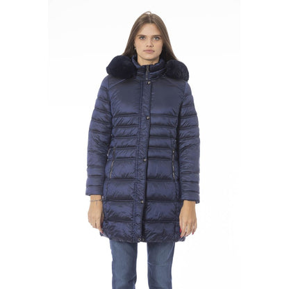 Elegante hellblaue lange Daunenjacke