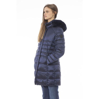 Elegante hellblaue lange Daunenjacke