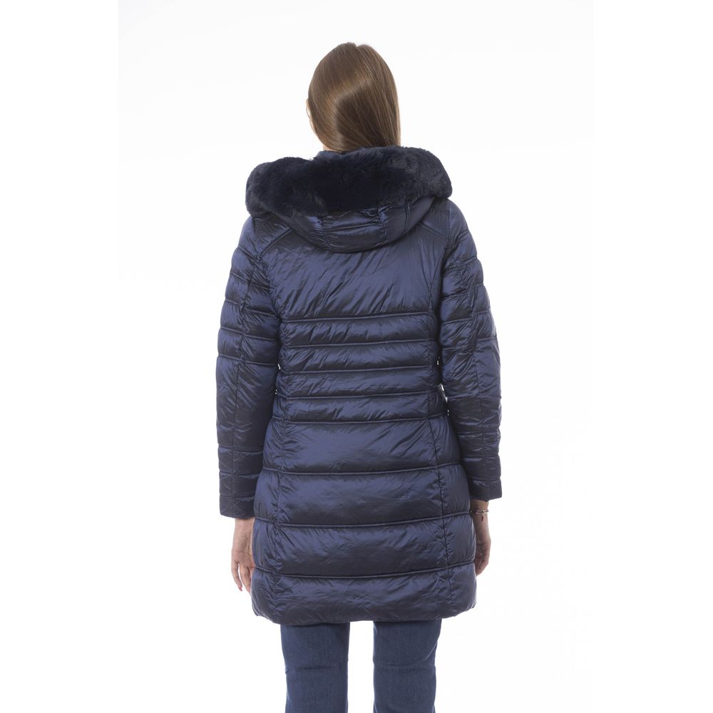 Elegante hellblaue lange Daunenjacke