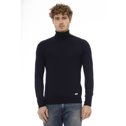 Eleganter blauer Rollkragenpullover aus Wolle