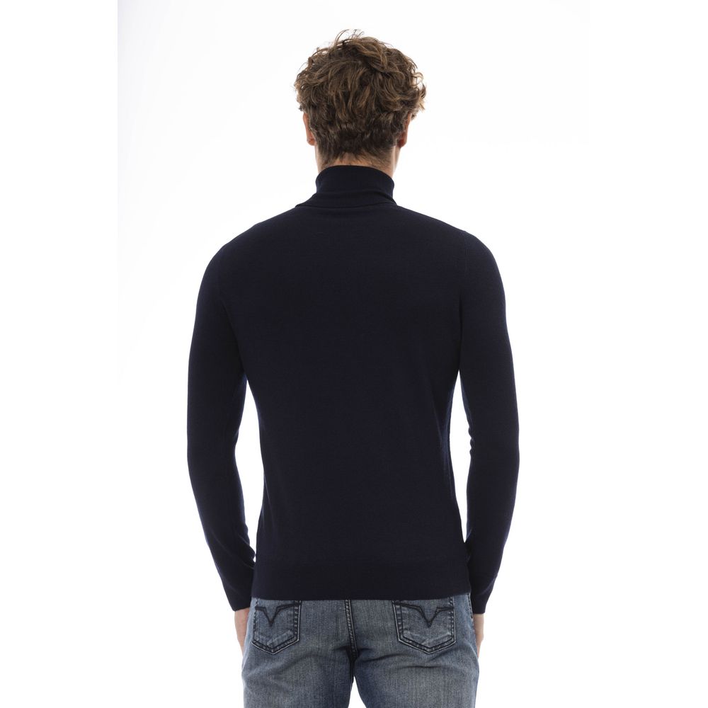 Eleganter blauer Rollkragenpullover aus Wolle