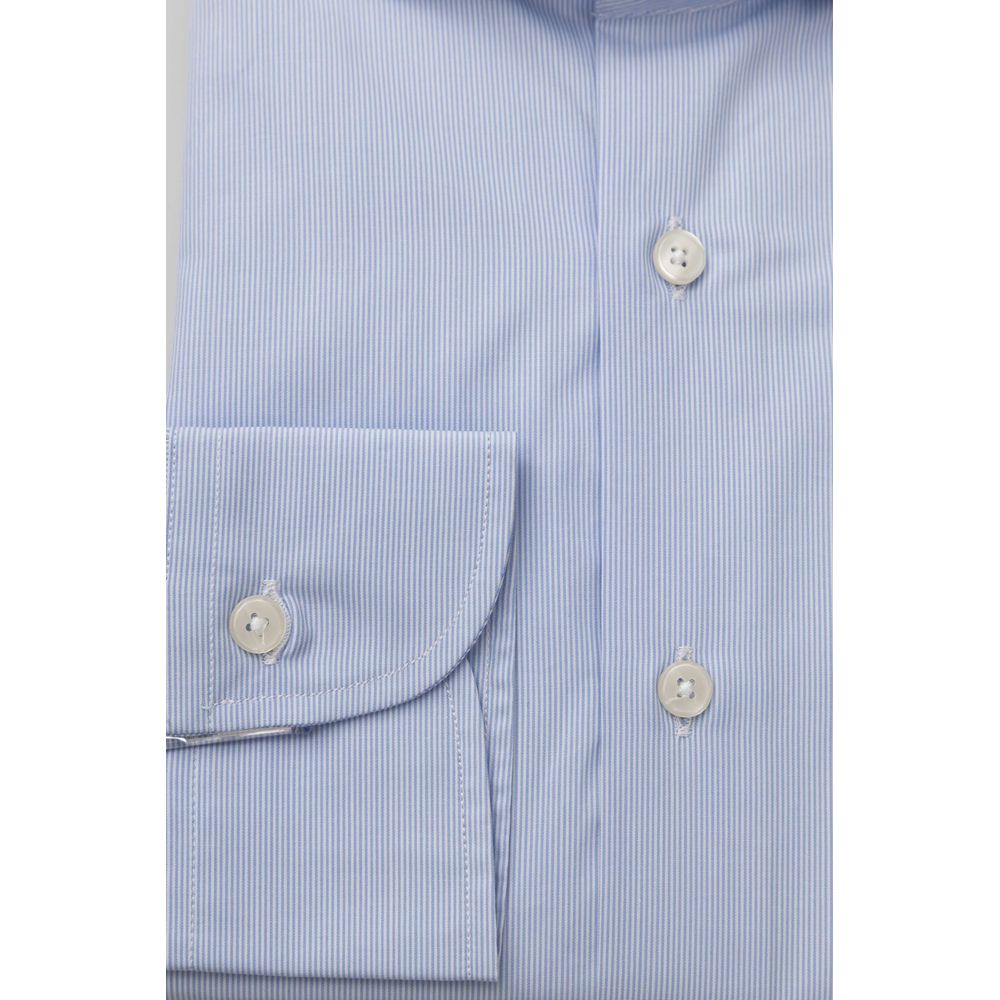 Camicia Elegante in Cotone Azzurro con Collo Francese