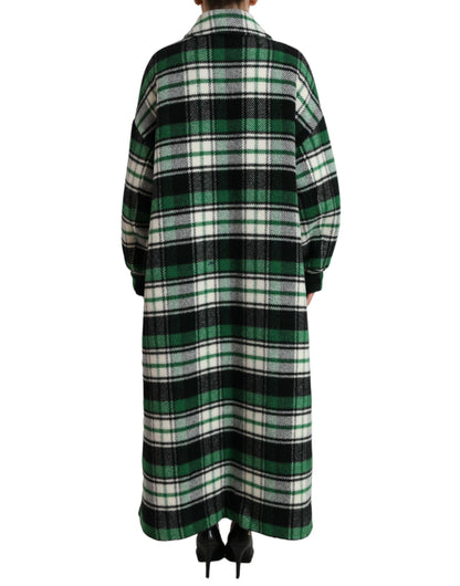 Dolce & Gabbana Elegant Green Plaid Long Coat