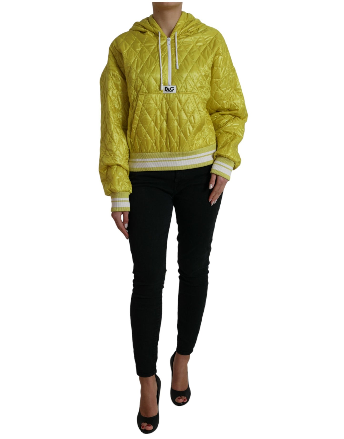 Giacca pullover trapuntata con cappuccio in nylon giallo