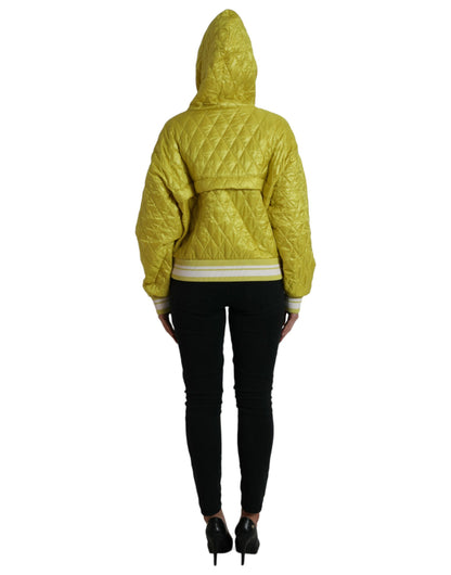 Giacca pullover trapuntata con cappuccio in nylon giallo