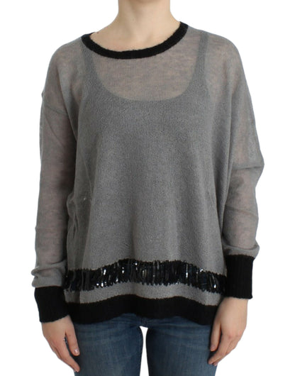 Maglione asimmetrico decorato grigio