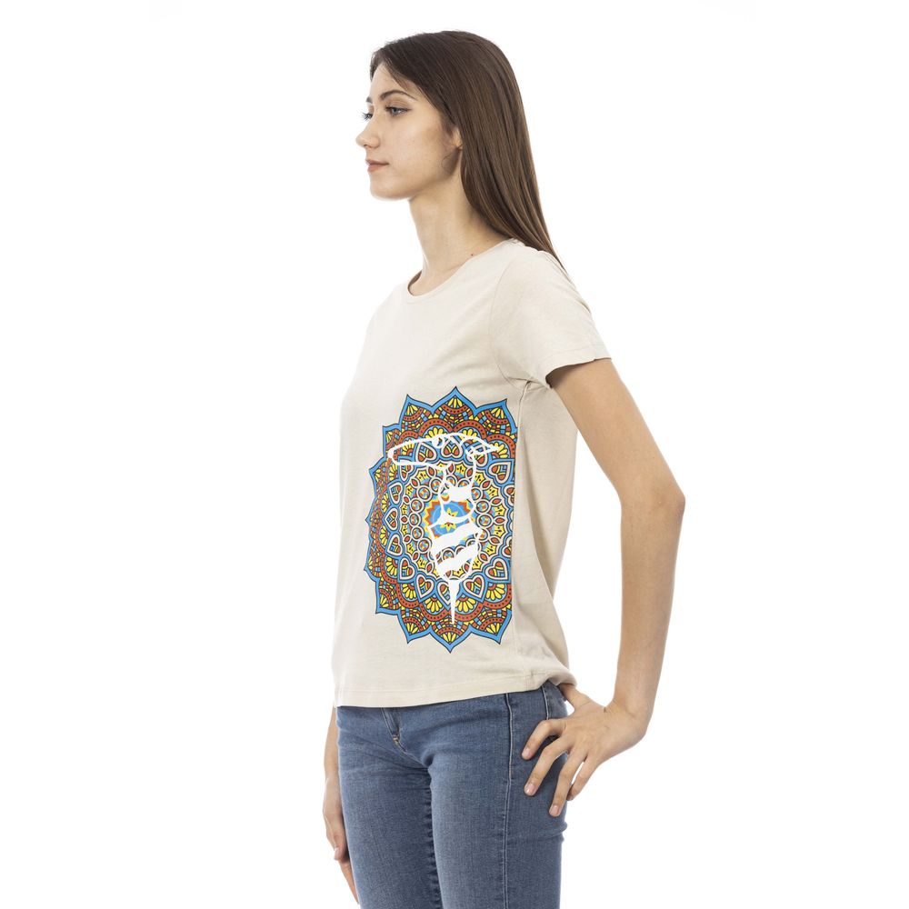 Beiges Kurzarm-T-Shirt mit Frontprint