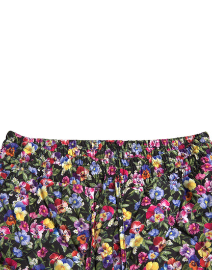 Pantaloncini hot pants a vita alta floreale multicolor