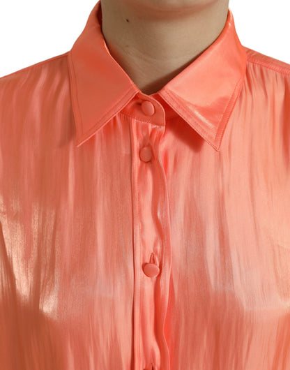 Elegant Coral Long Sleeve Polo Top