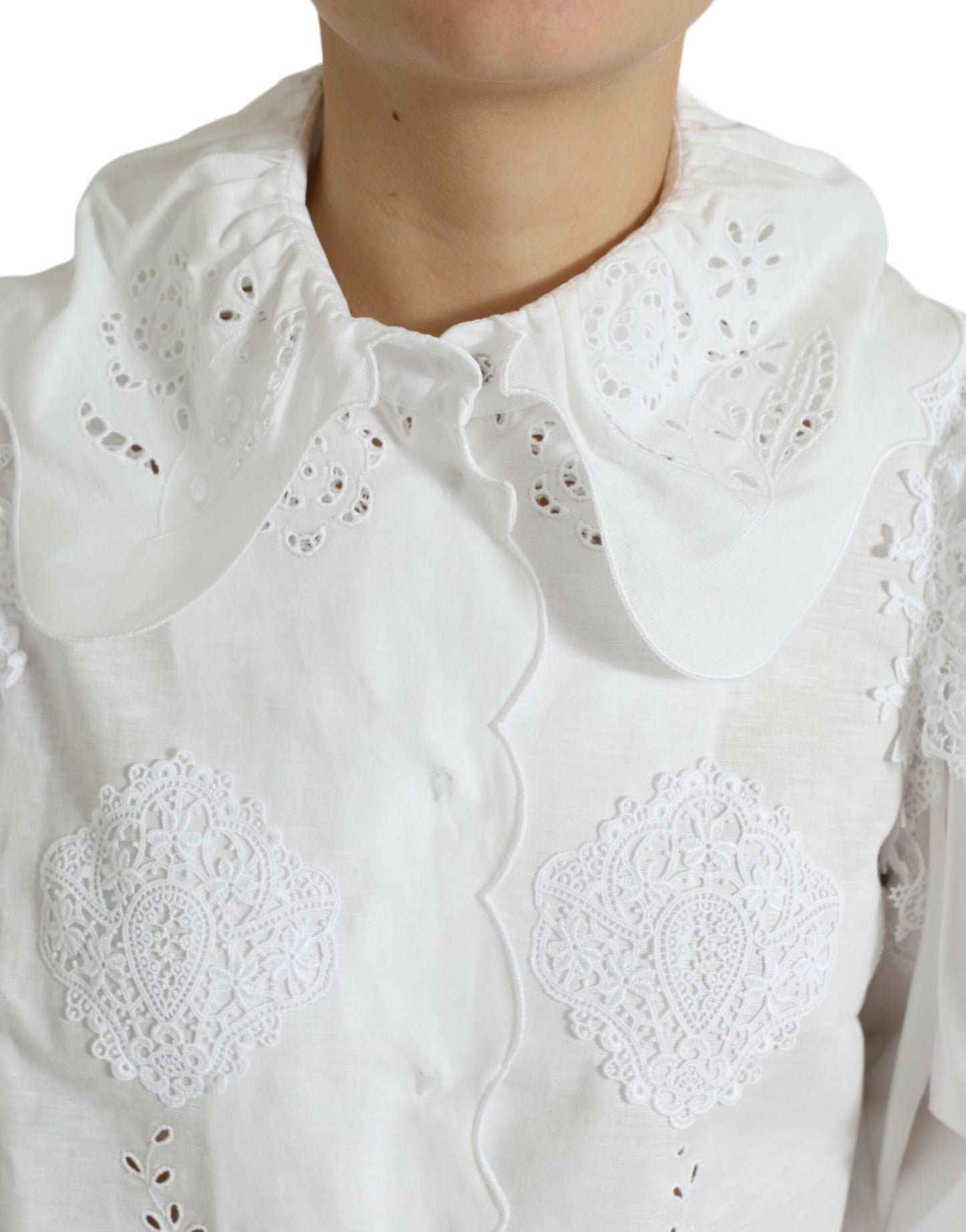 Elegant White Lace Trim Blouse Top