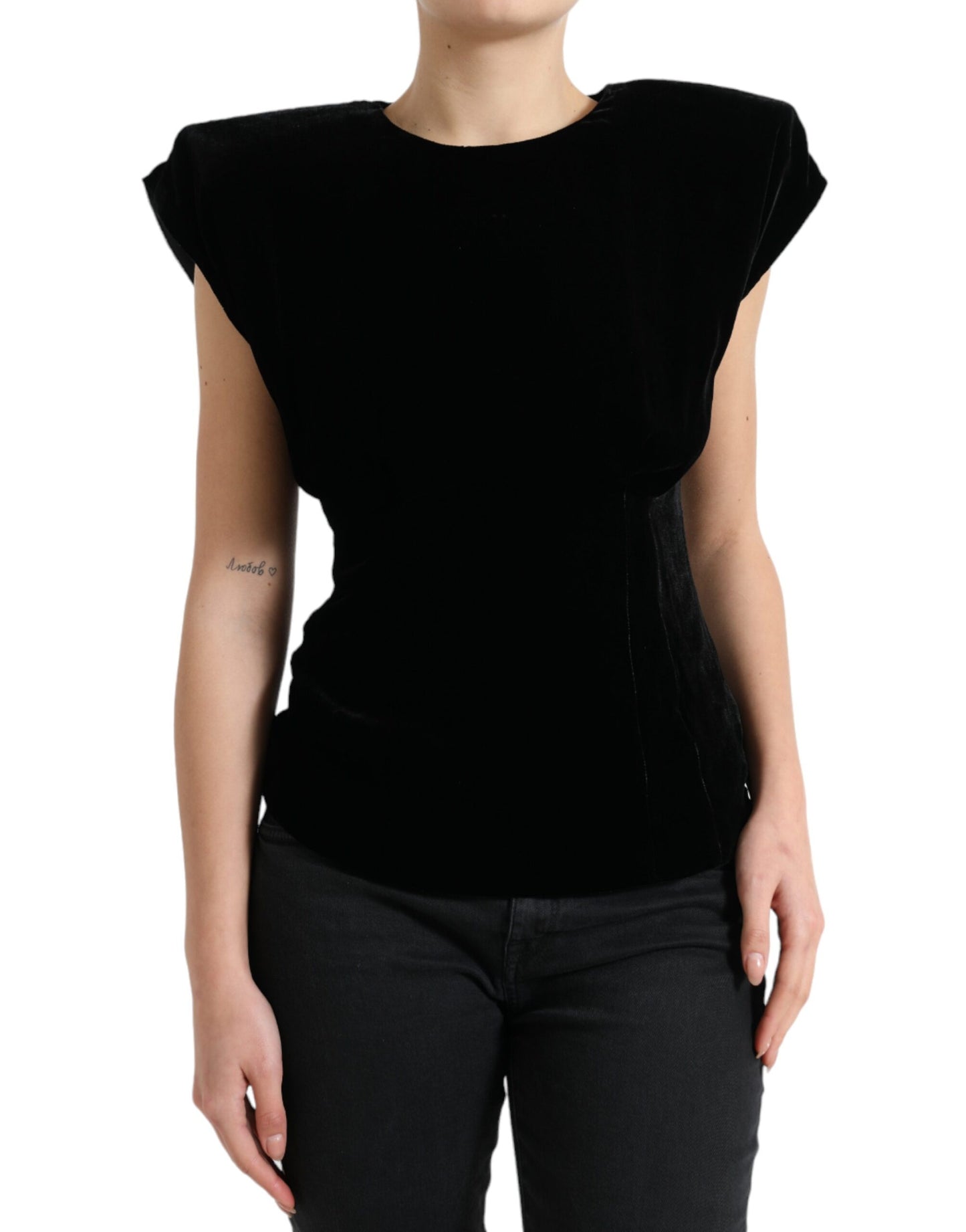 Velvet Exaggerated Shoulder Top