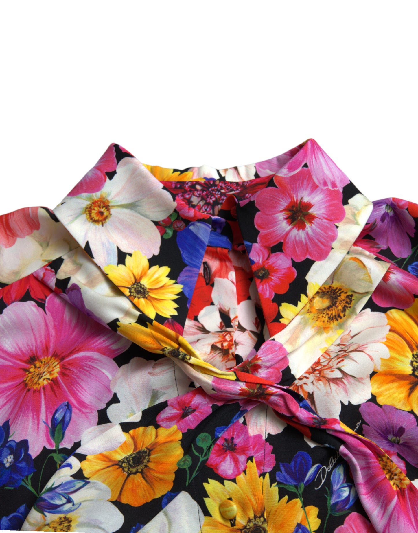 Seidenbluse mit Blumenmuster und Bindeverschluss vorne