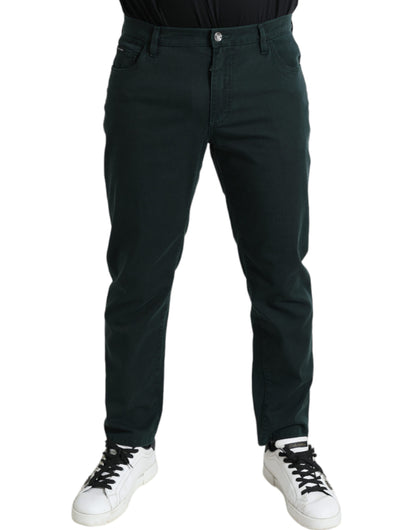 Jeans skinny da uomo in denim elasticizzato in cotone verde