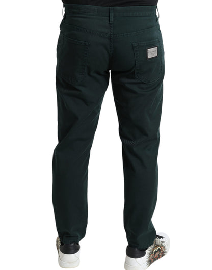 Jeans skinny da uomo in denim elasticizzato in cotone verde