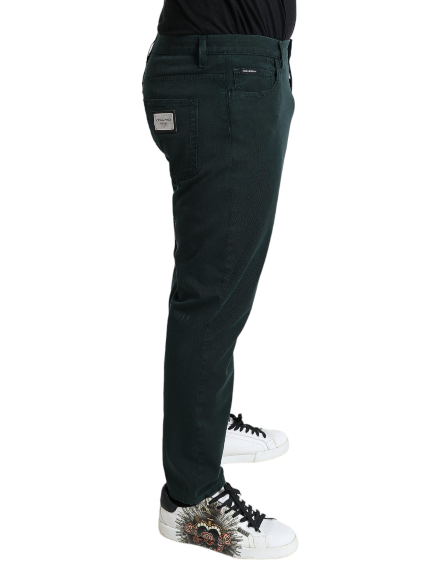 Jeans skinny da uomo in denim elasticizzato in cotone verde