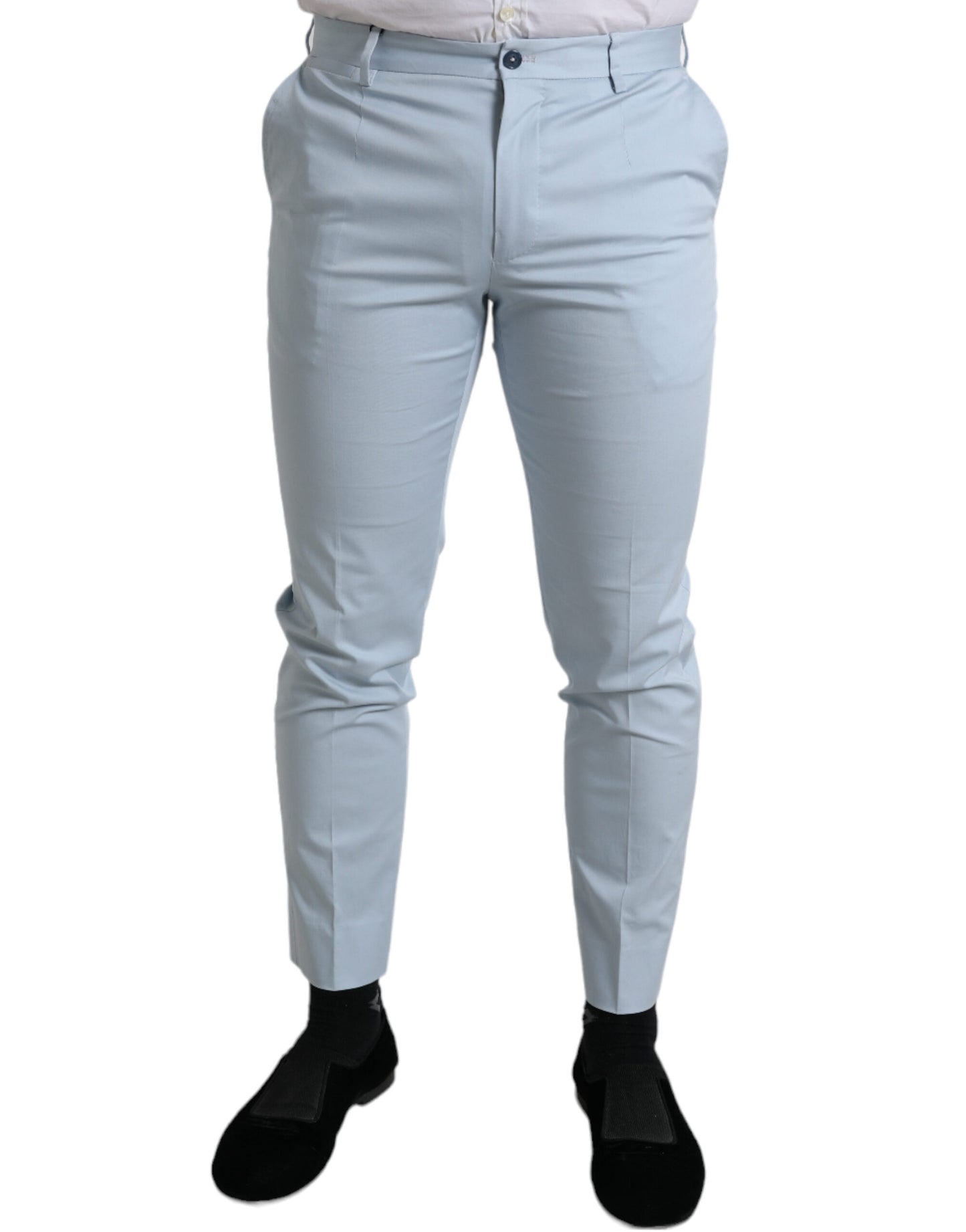 Pantaloni skinny in cotone stretch azzurro cielo