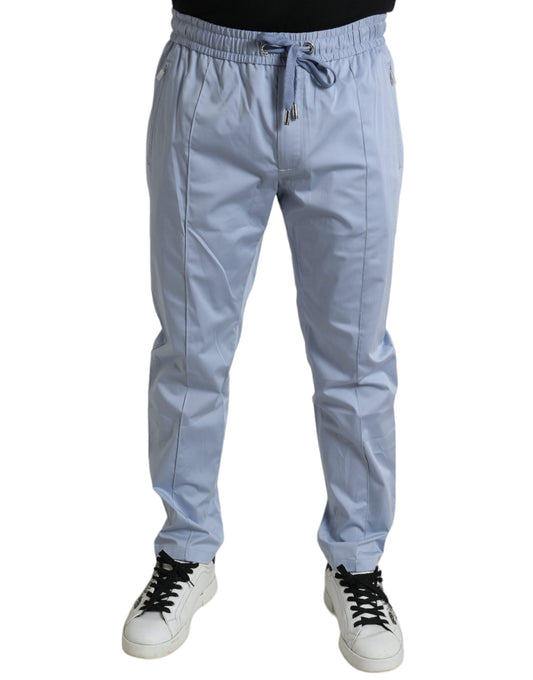 Pantaloni Jogger in cotone elasticizzato azzurro