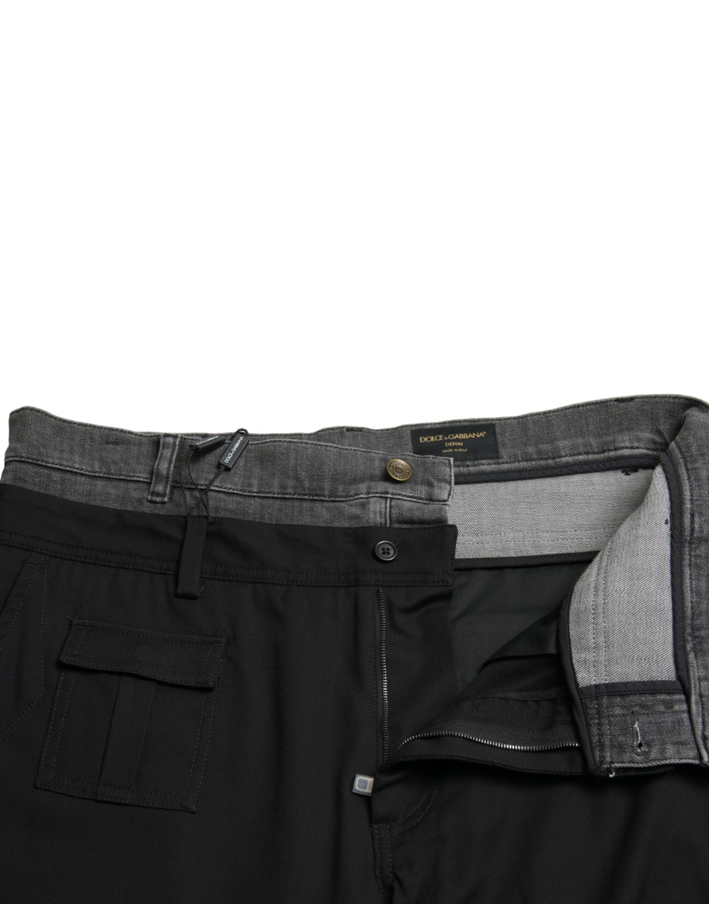 Pantaloni jeans denim di cotone slim grigio nero