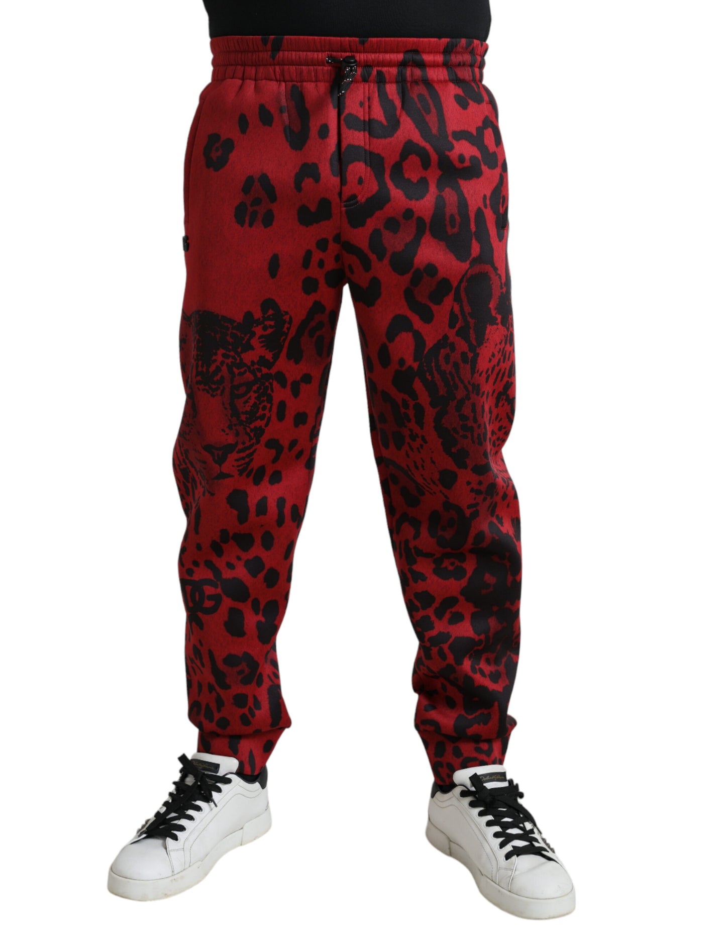 Pantaloni jogger elasticizzati leopardati rossi neri