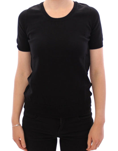 T-shirt nera girocollo in cotone