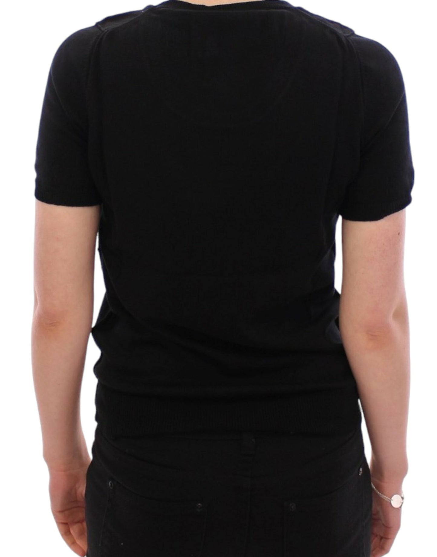 T-shirt nera girocollo in cotone