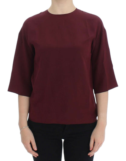 Blusa rossa in seta con maniche a 3/4