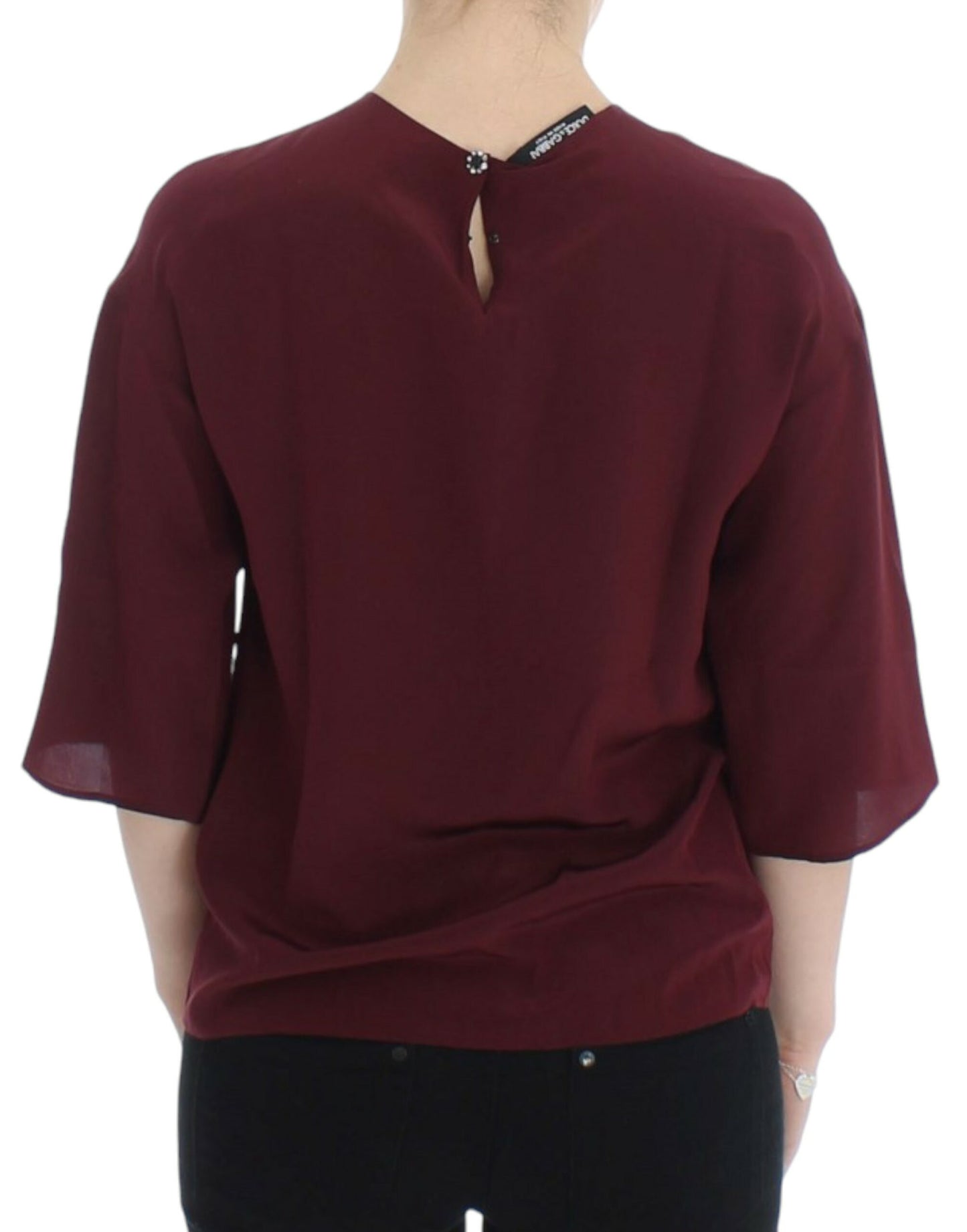 Blusa rossa in seta con maniche a 3/4