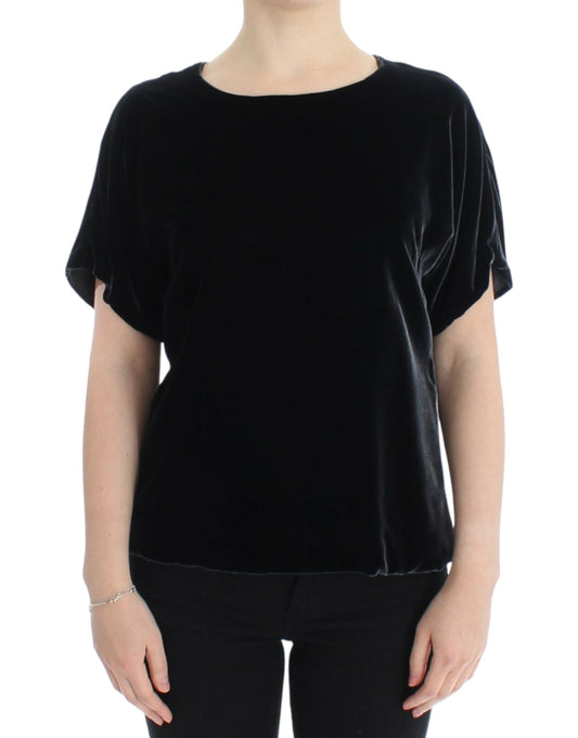 Blusa a maniche corte in velluto nero