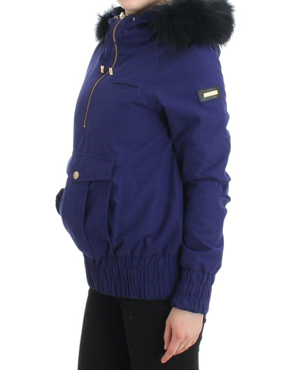 Blaue wattierte Jacke mit Kapuze, kurz, K-Way