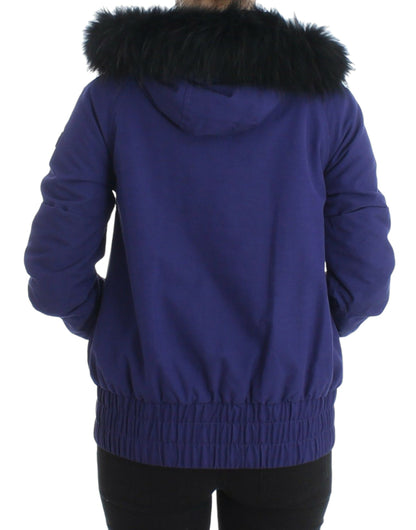 Blaue wattierte Jacke mit Kapuze, kurz, K-Way