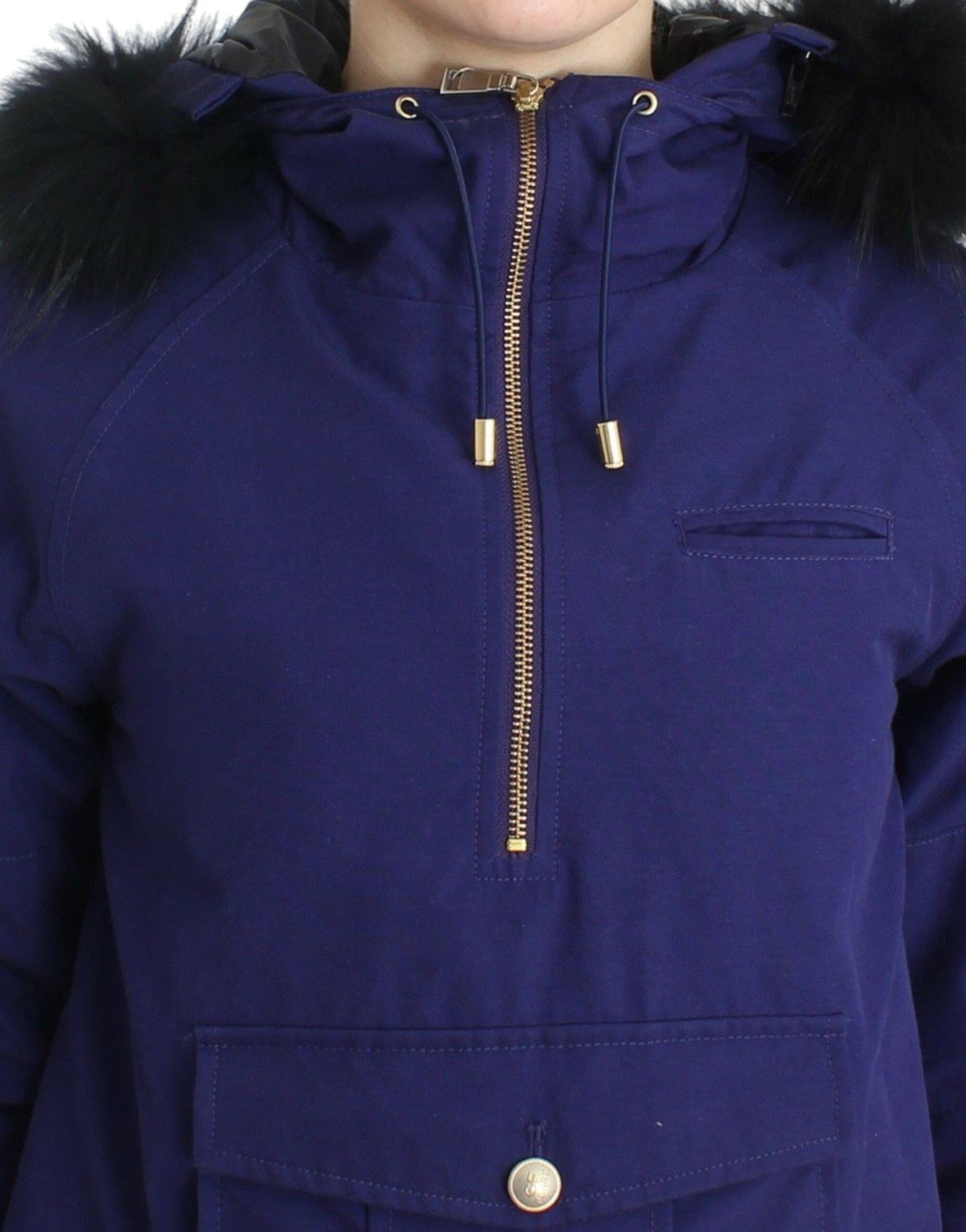 Blaue wattierte Jacke mit Kapuze, kurz, K-Way