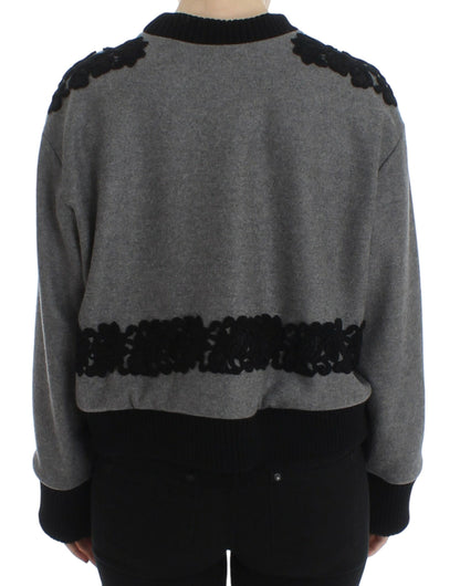 Pull Cachemire Laine Dentelle Gris Noir