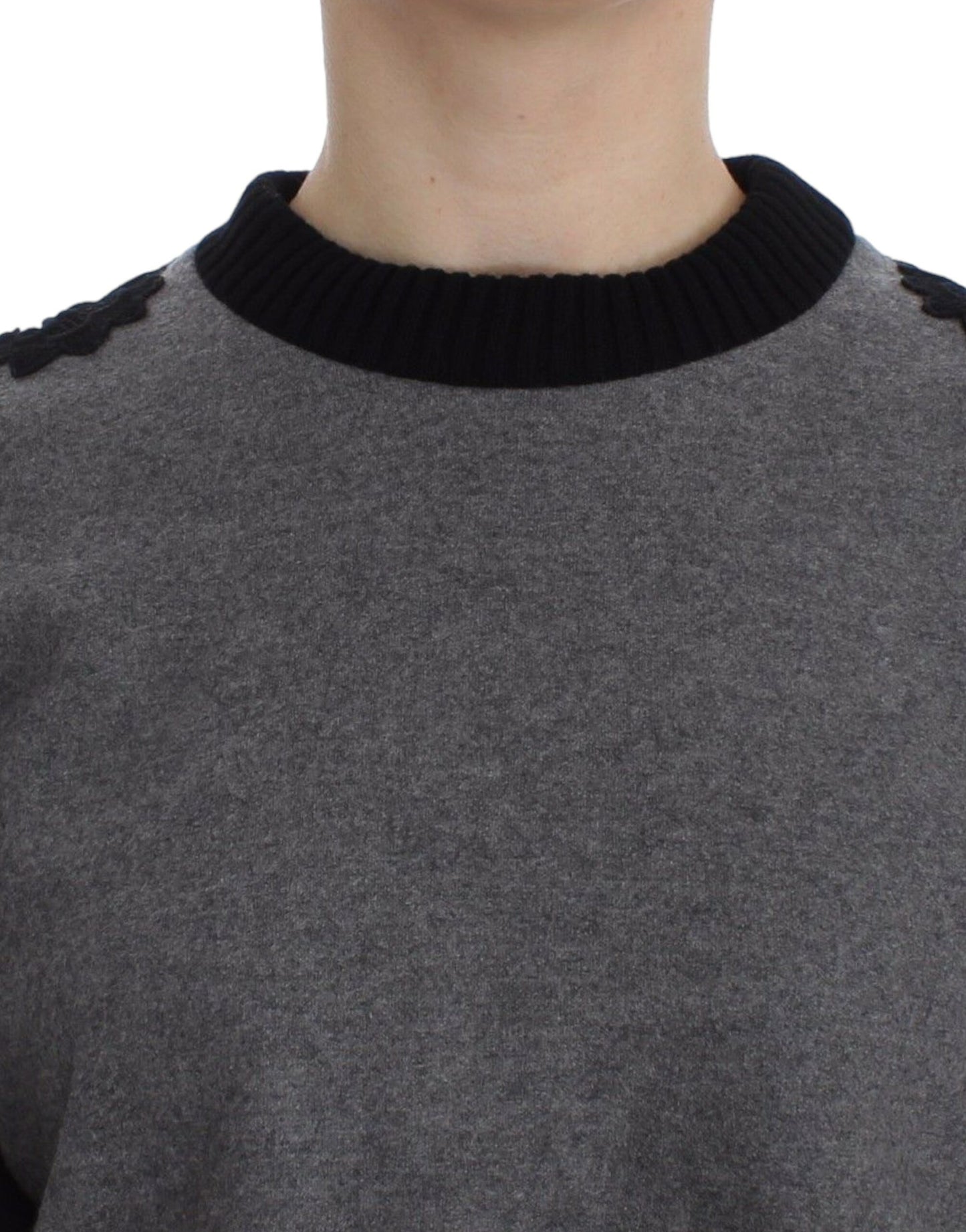 Pull Cachemire Laine Dentelle Gris Noir