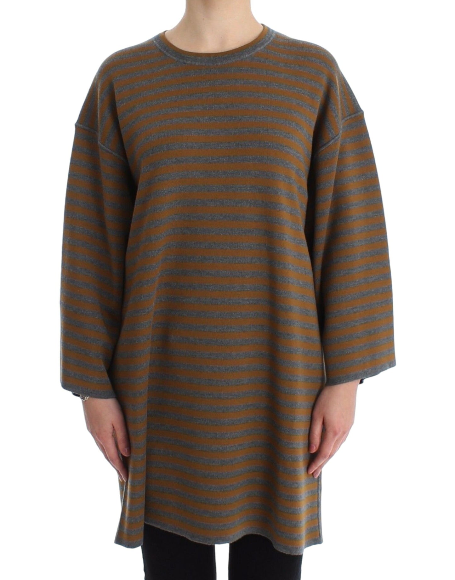 Top maglione oversize a righe gialle grigie