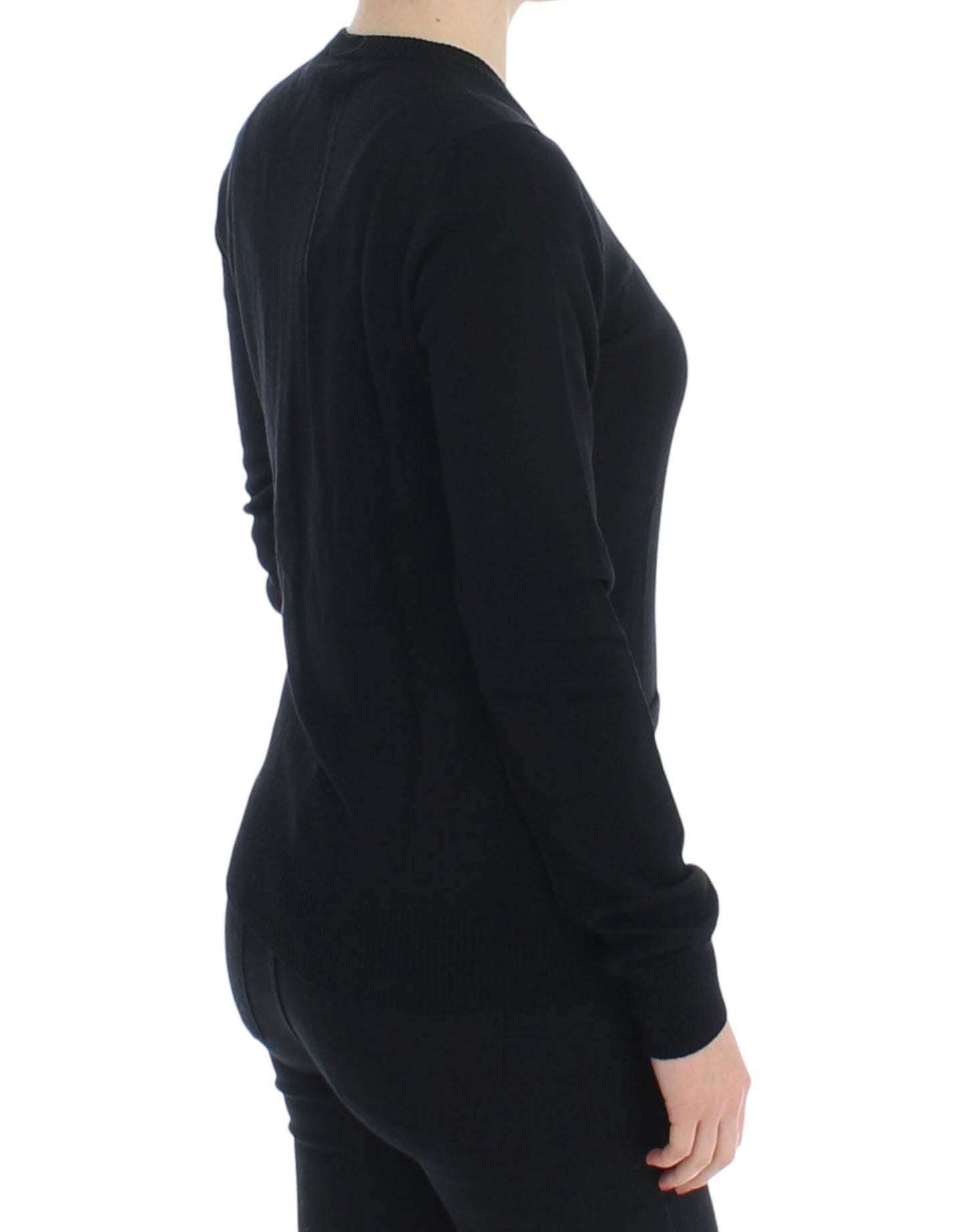 Top in maglione cardigan con bottoni in lana nera