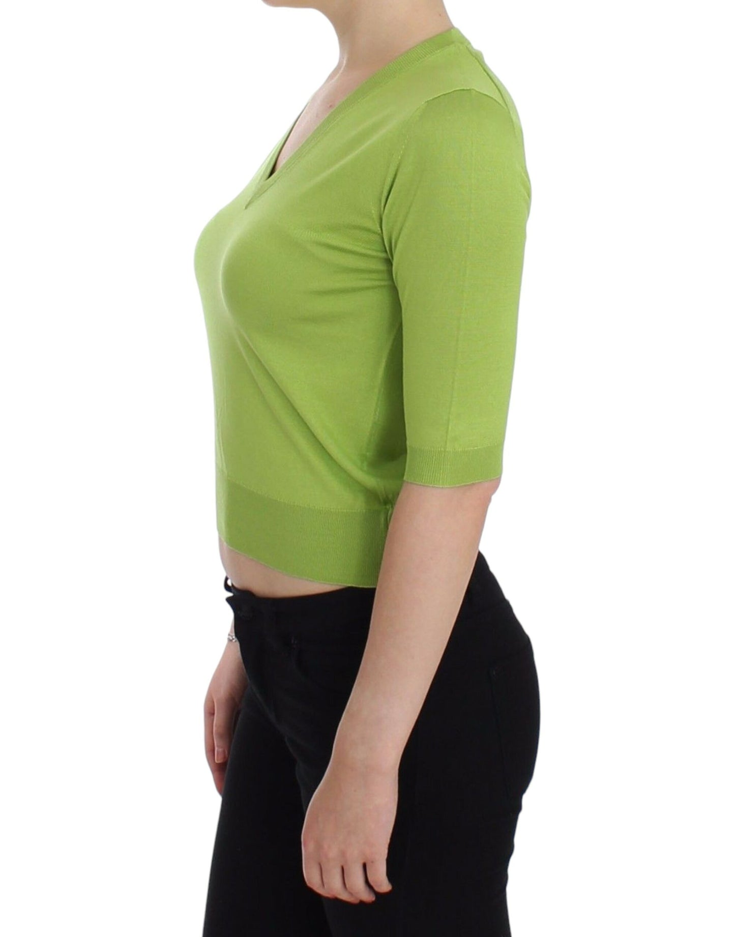 Top maglione pullover con scollo a V in lana verde