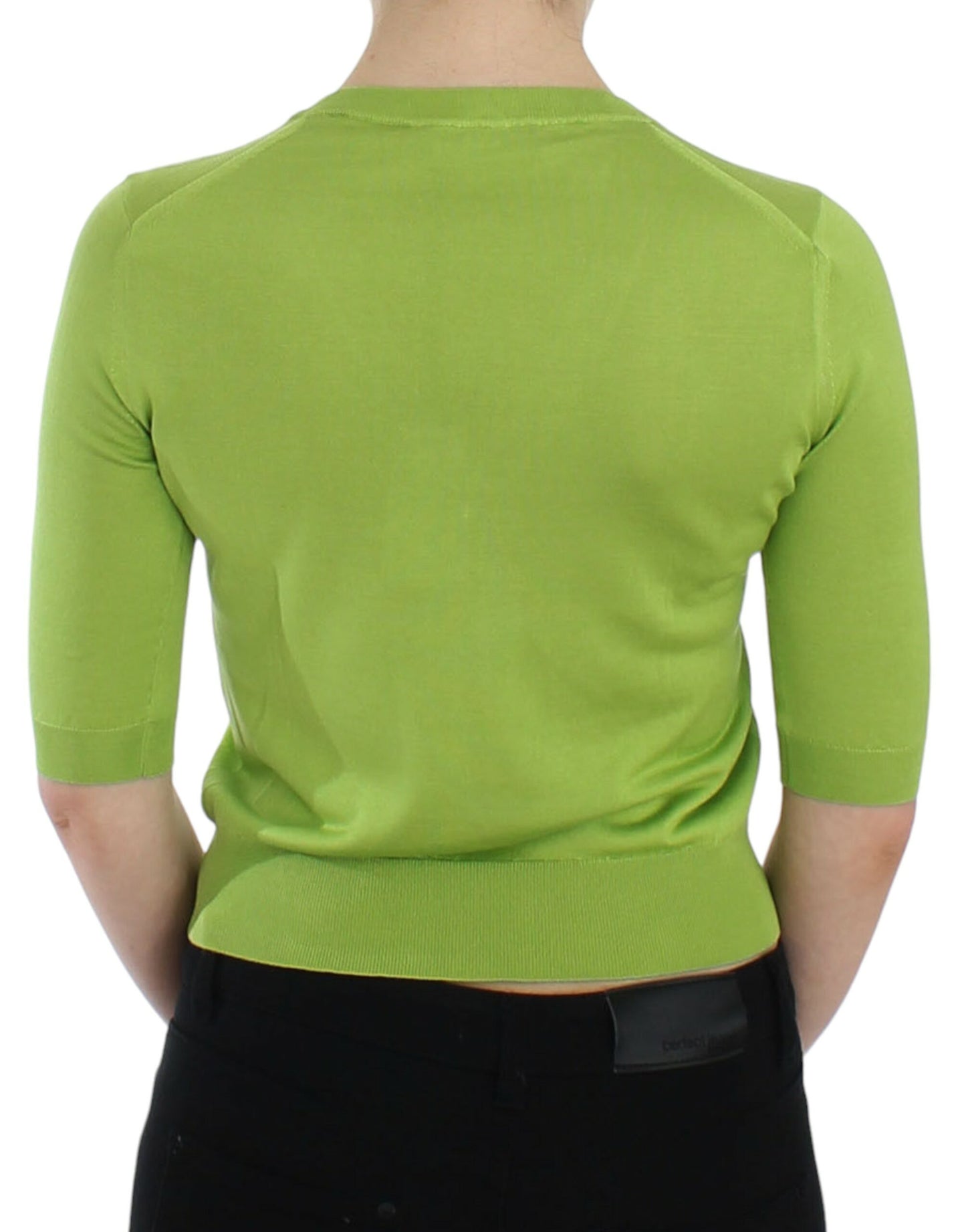 Top maglione pullover con scollo a V in lana verde