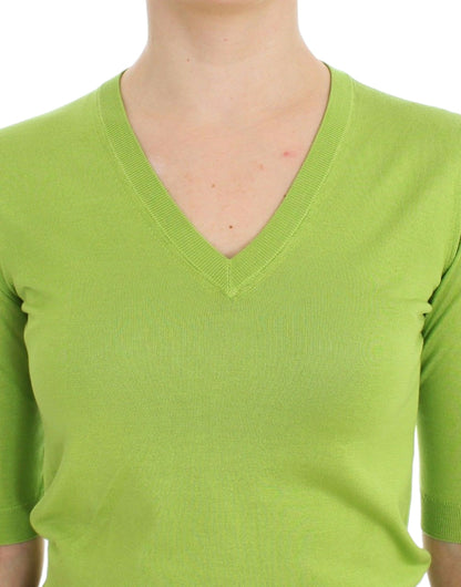 Top maglione pullover con scollo a V in lana verde