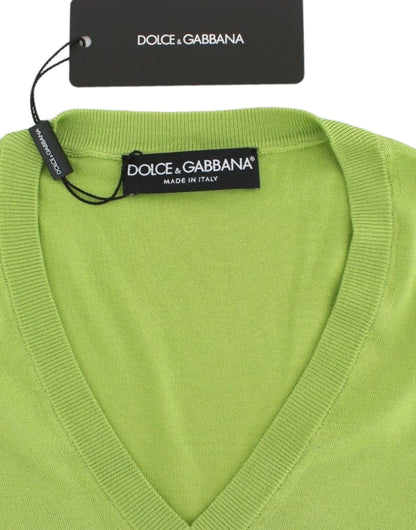 Top maglione pullover con scollo a V in lana verde