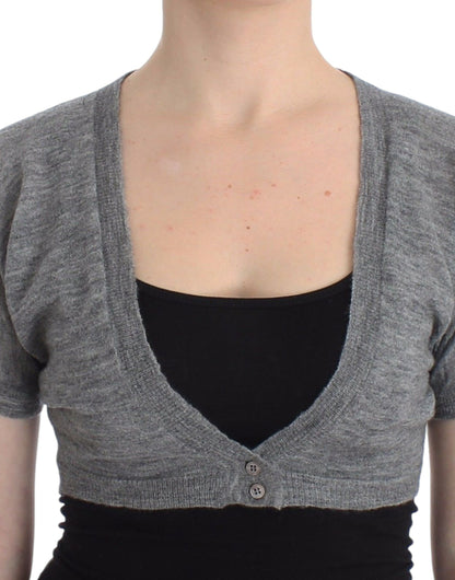 Cardigan pull boléro gris en maille lingerie