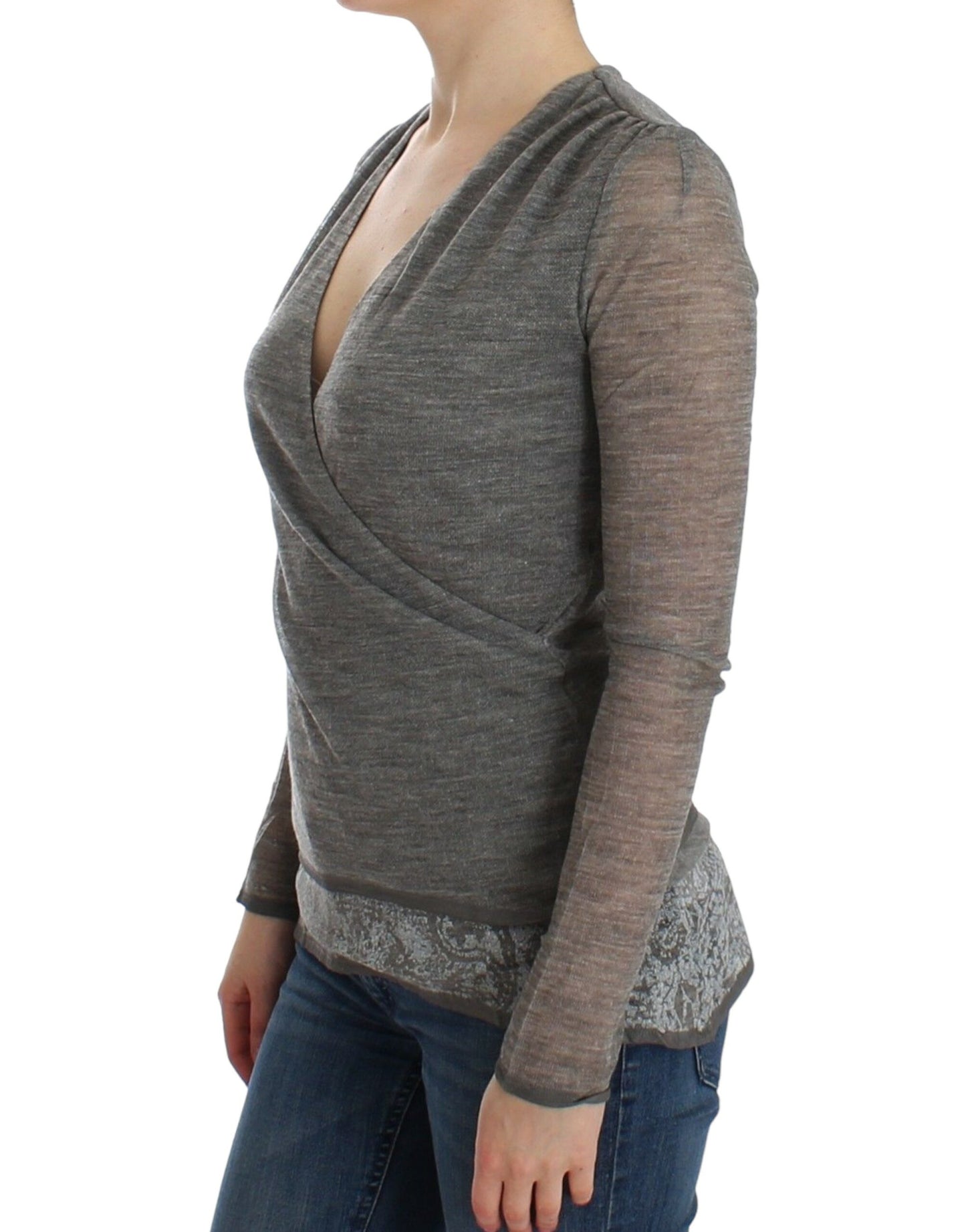 Pull à manches longues extensible en laine mélangée gris