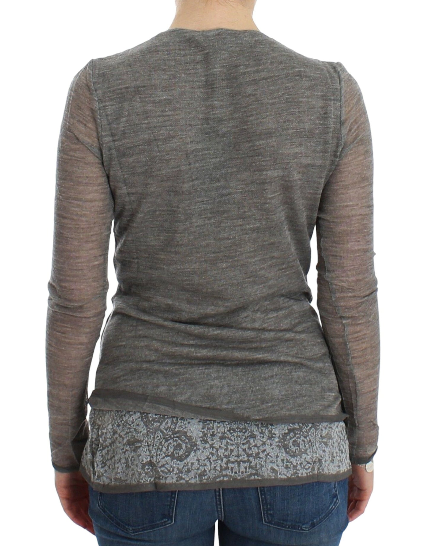 Grauer Stretch-Langarmpullover aus Wollmischung