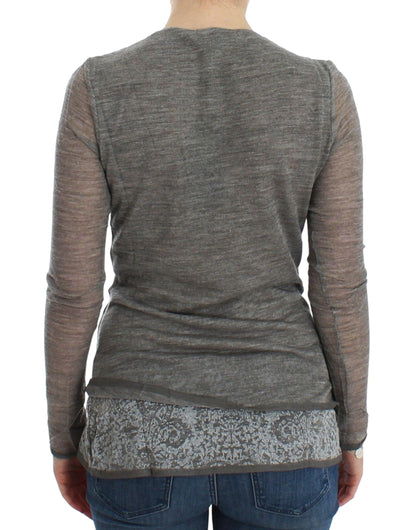 Pull à manches longues extensible en laine mélangée gris