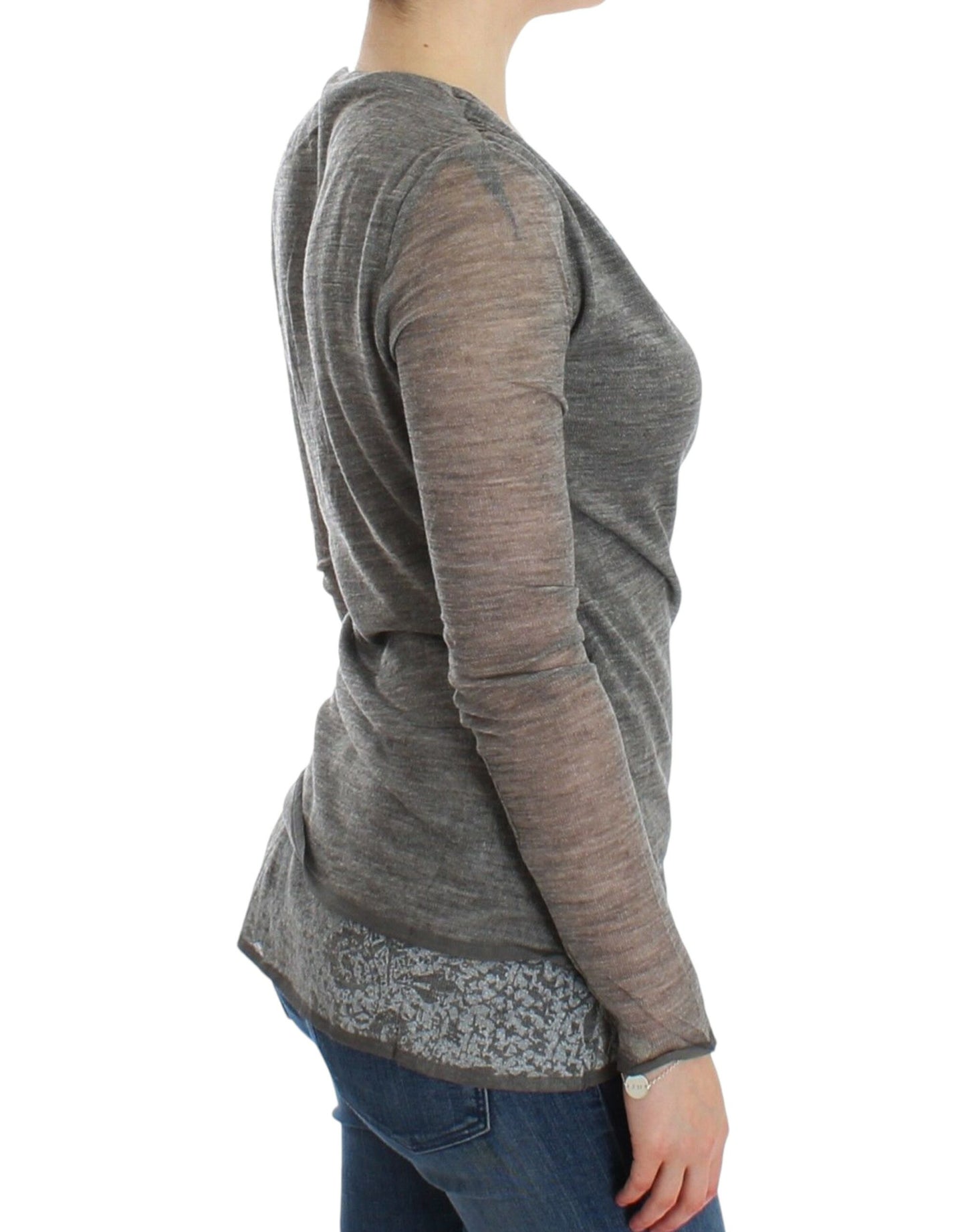 Pull à manches longues extensible en laine mélangée gris