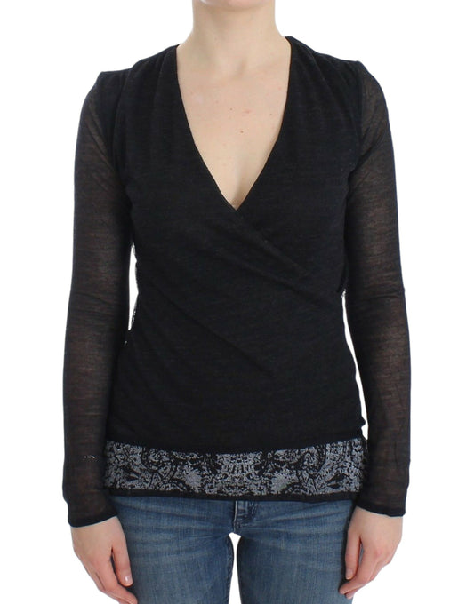 Pull à manches longues extensible en laine mélangée noir