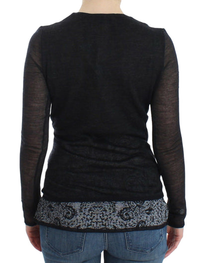 Pull à manches longues extensible en laine mélangée noir