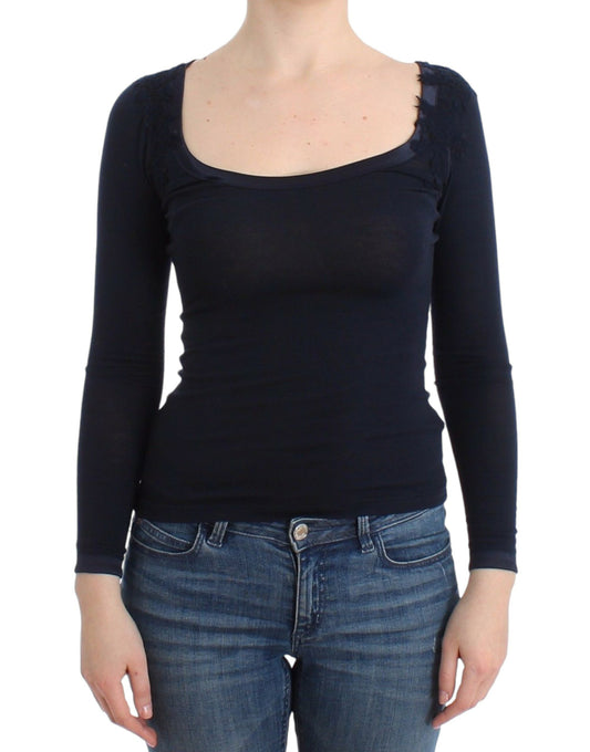 Dessous, blaues Top, Bluse, Pullover, Spitze, Rayon