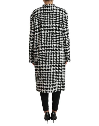 Dolce & Gabbana Elegant Houndstooth Long Trench Coat